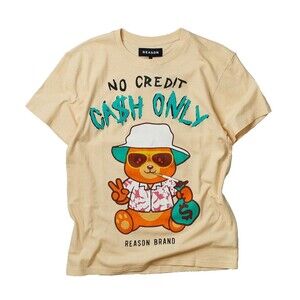 Reason Men’s No Credit Cash Only Bear Beige Tan Khaki Tee T-Shirt Size XXL (2XL)